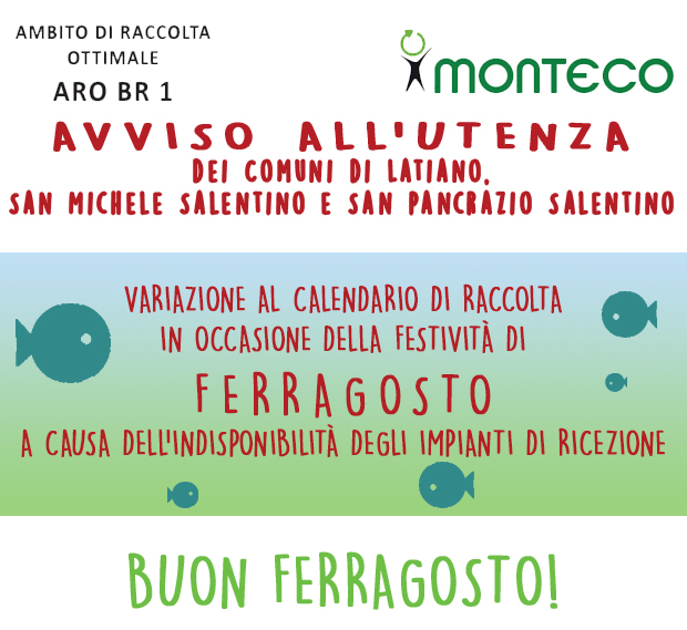 ARO BR 1. Variazione al calendario di raccolta in occasione di ferragosto