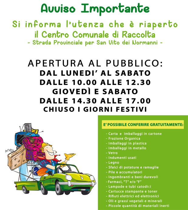 Francavilla Fontana, il prossimo 4 maggio 2017 riapre il Centro Comunale di Raccolta Rifiuti a supporto della raccolta differenziata