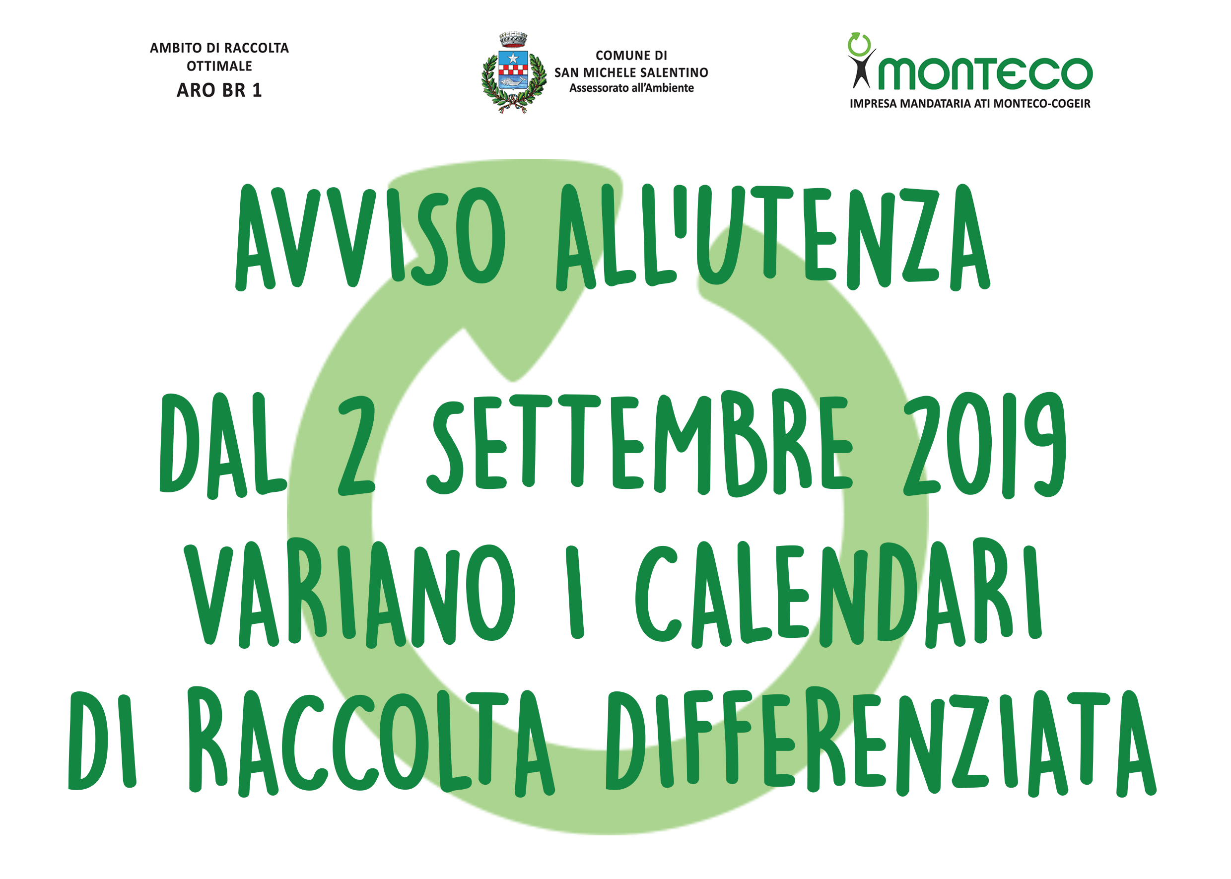 San Michele Salentino. Dal 2 settembre variano i calendari di raccolta differenziata