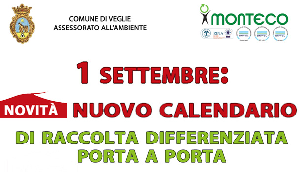 Veglie. Nuovo calendario di Raccolta Differenziata dal primo settembre 2016